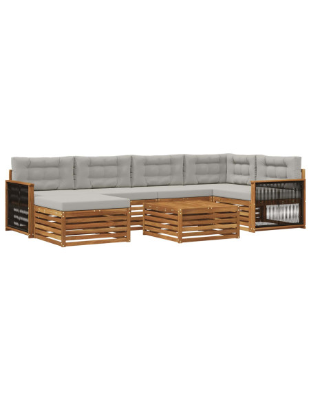 Set di divani da esterno 7 pcs Naturale e Grigio Chiaro