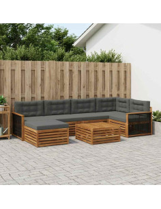 Set di divani da esterno con cuscino 7 pcs Naturale e Antracite