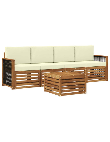 Set di divani da esterno con cuscino 5 pcs Naturale e Crema