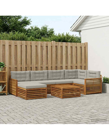 Set di divani da esterno 7 pcs Naturale e Grigio Chiaro