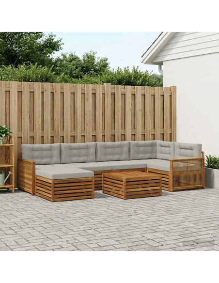 Set di divani da esterno 7 pcs Naturale e Grigio Chiaro