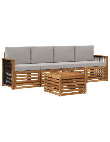 Set di divani da esterno 5 pcs Naturale e Grigio Chiaro