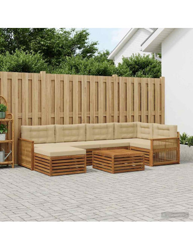 Set di divani da esterno con cuscino 7 pcs Naturale e Beige