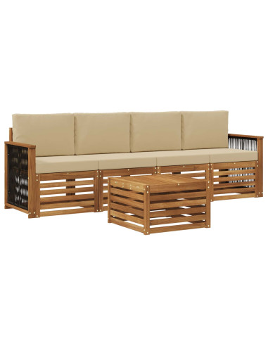 Set di divani da esterno con cuscino 5 pcs Naturale e Beige
