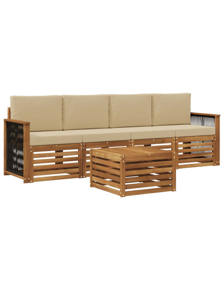 Set di divani da esterno con cuscino 5 pcs Naturale e Beige