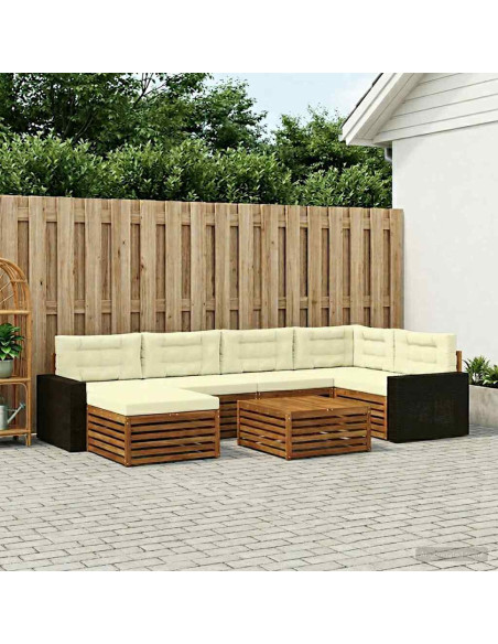 Set di divani da esterno con cuscino 7 pcs Naturale e Crema