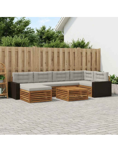 Set di divani da esterno 7 pcs Naturale e Grigio Chiaro
