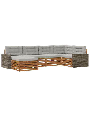 Set di divani da esterno 6 pcs Naturale e Grigio Chiaro