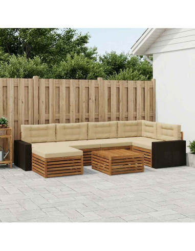 Set di divani da esterno con cuscino 7 pcs Naturale e Beige
