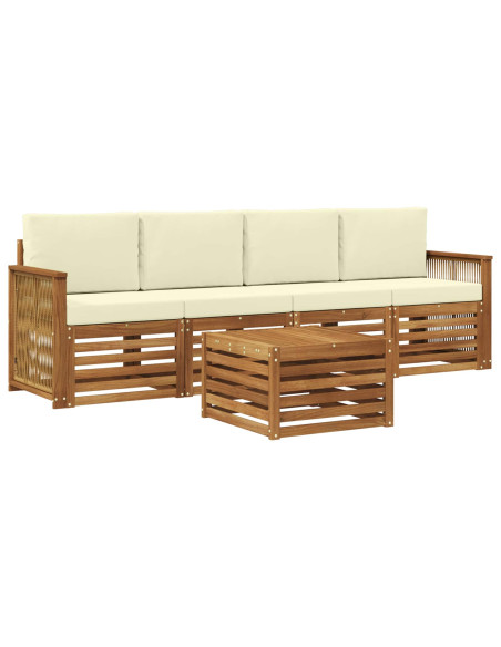 Set di divani da esterno con cuscino 5 pcs Naturale e Crema