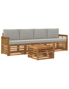 Set di divani da esterno 5 pcs Naturale e Grigio Chiaro