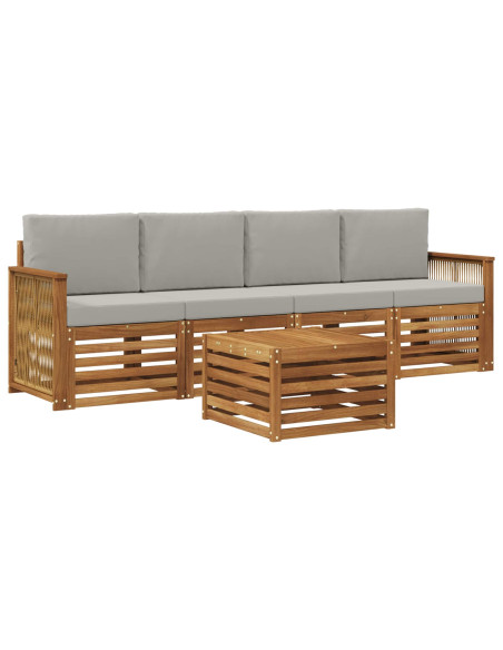 Set di divani da esterno 5 pcs Naturale e Grigio Chiaro