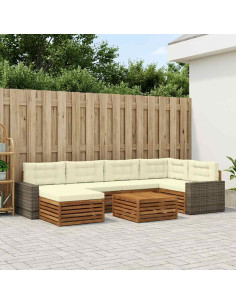 Set di divani da esterno con cuscino 7 pcs Naturale e Crema