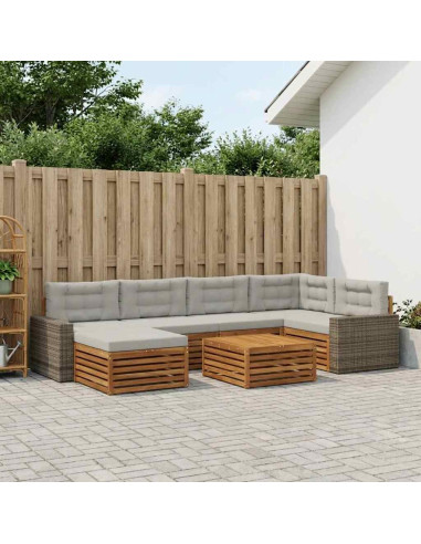 Set di divani da esterno 7 pcs Naturale e Grigio Chiaro