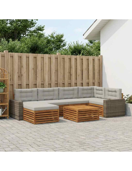 Set di divani da esterno 7 pcs Naturale e Grigio Chiaro