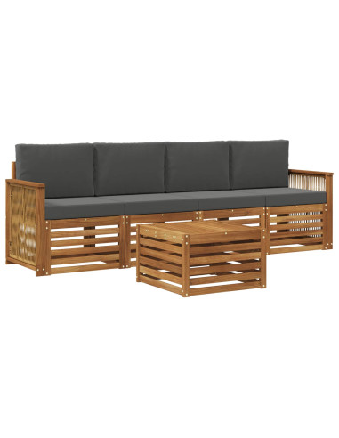 Set di divani da esterno con cuscino 5 pcs Naturale e Antracite