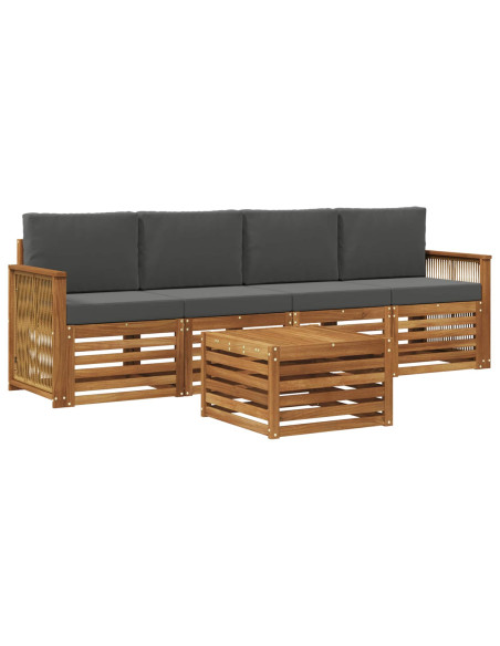 Set di divani da esterno con cuscino 5 pcs Naturale e Antracite