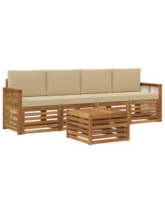 Set di divani da esterno con cuscino 5 pcs Naturale e Beige