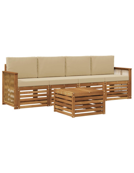 Set di divani da esterno con cuscino 5 pcs Naturale e Beige