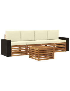 Set di divani da esterno con cuscino 5 pcs Naturale e Crema