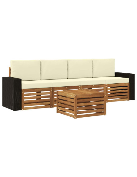 Set di divani da esterno con cuscino 5 pcs Naturale e Crema