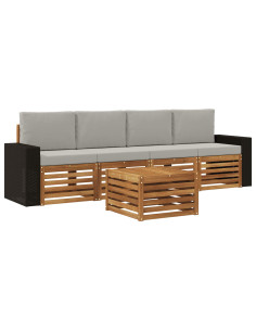 Set di divani da esterno 5 pcs Naturale e Grigio Chiaro