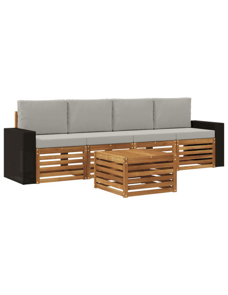 Set di divani da esterno 5 pcs Naturale e Grigio Chiaro