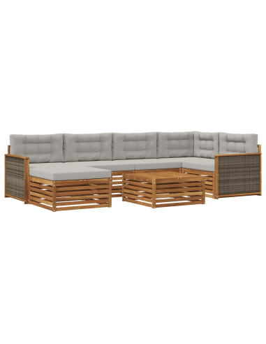 Set di divani da esterno 7 pcs Naturale e Grigio Chiaro