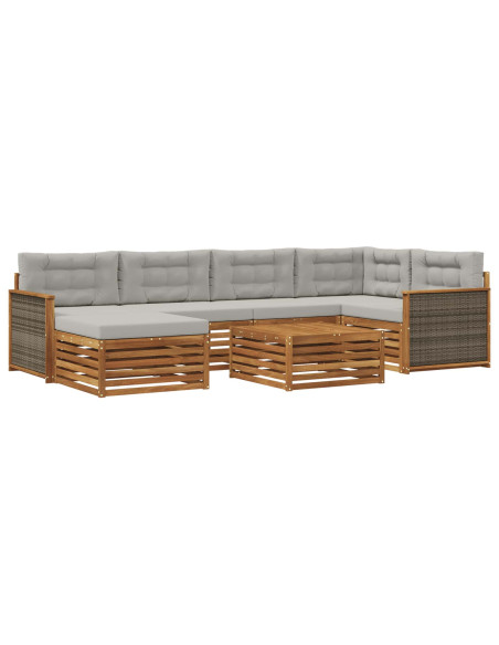 Set di divani da esterno 7 pcs Naturale e Grigio Chiaro