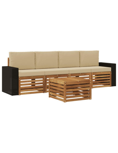 Set di divani da esterno con cuscino 5 pcs Naturale e Beige