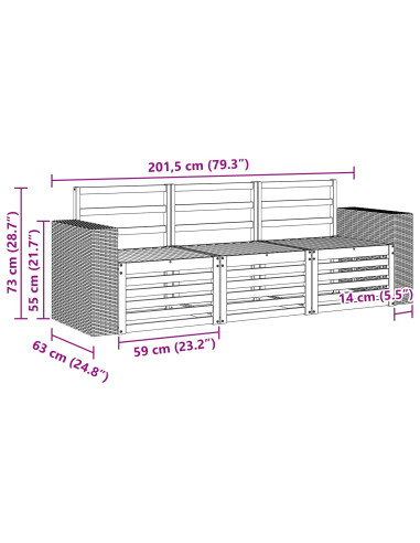 Set divani 3 pcs Legno di Acacia Massello