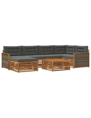 Set di divani da esterno con cuscino 7 pcs Naturale e Antracite