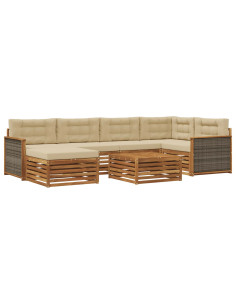 Set di divani da esterno con cuscino 7 pcs Naturale e Beige 2