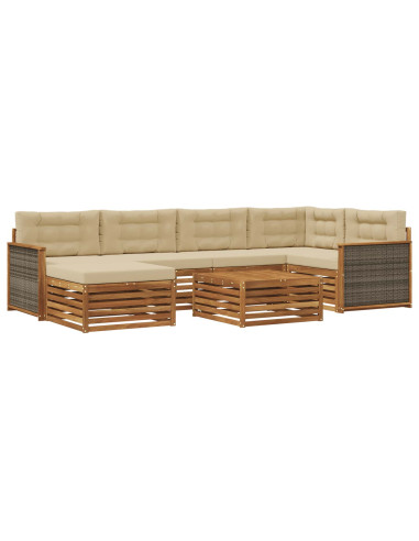 Set di divani da esterno con cuscino 7 pcs Naturale e Beige