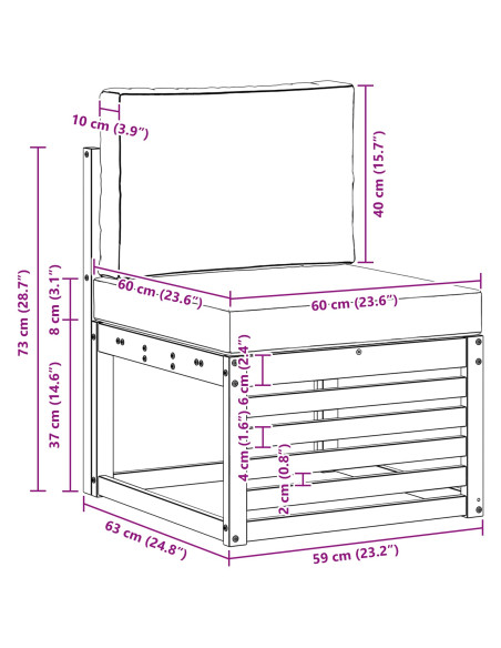 Set divani con cuscino 3 pcs Legno di Acacia Massello