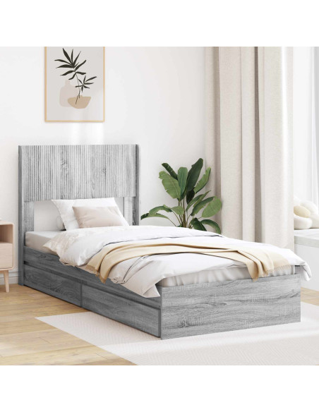 Struttura del letto con stoccaggio e testata Sonoma grigio