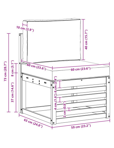 Set divani con cuscino 3 pcs Legno di Acacia Massello