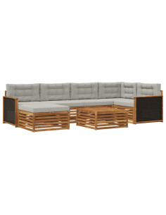 Set di divani da esterno 7 pcs Naturale e Grigio Chiaro 2