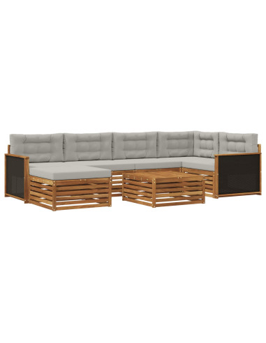 Set di divani da esterno 7 pcs Naturale e Grigio Chiaro