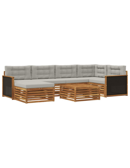 Set di divani da esterno 7 pcs Naturale e Grigio Chiaro