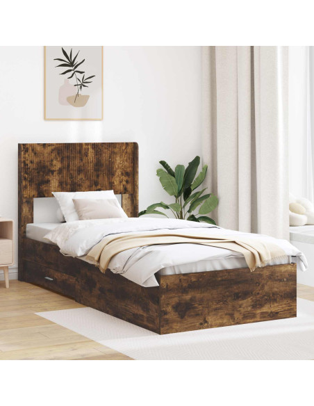 Struttura del letto con stoccaggio e testata Rovere Fumo