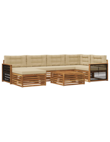 Set di divani da esterno con cuscino 7 pcs Naturale e Beige