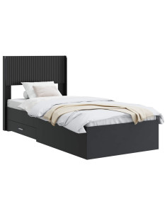 Struttura del letto con stoccaggio e testata Nero 75 x 190 cm 2