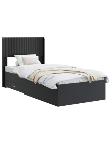 Struttura del letto con stoccaggio e testata Nero 75 x 190 cm