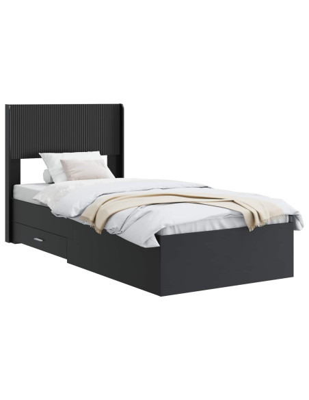 Struttura del letto con stoccaggio e testata Nero 75 x 190 cm