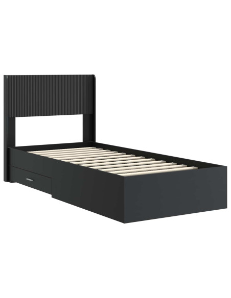 Struttura del letto con stoccaggio e testata Nero 75 x 190 cm