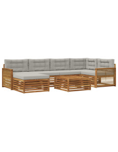 Set di divani da esterno 7 pcs Naturale e Grigio Chiaro 2