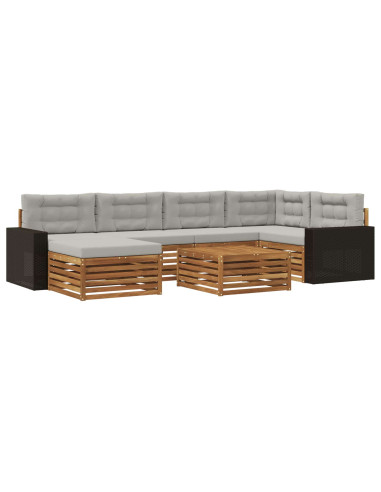 Set di divani da esterno 7 pcs Naturale e Grigio Chiaro