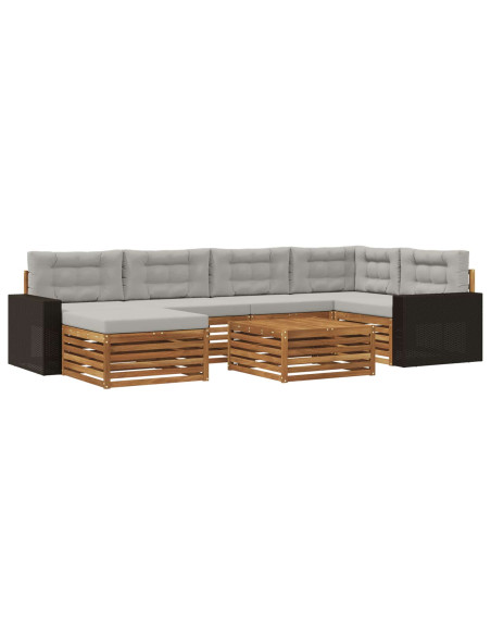 Set di divani da esterno 7 pcs Naturale e Grigio Chiaro