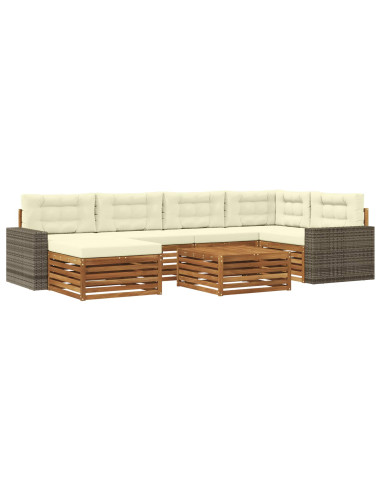 Set di divani da esterno con cuscino 7 pcs Naturale e Crema